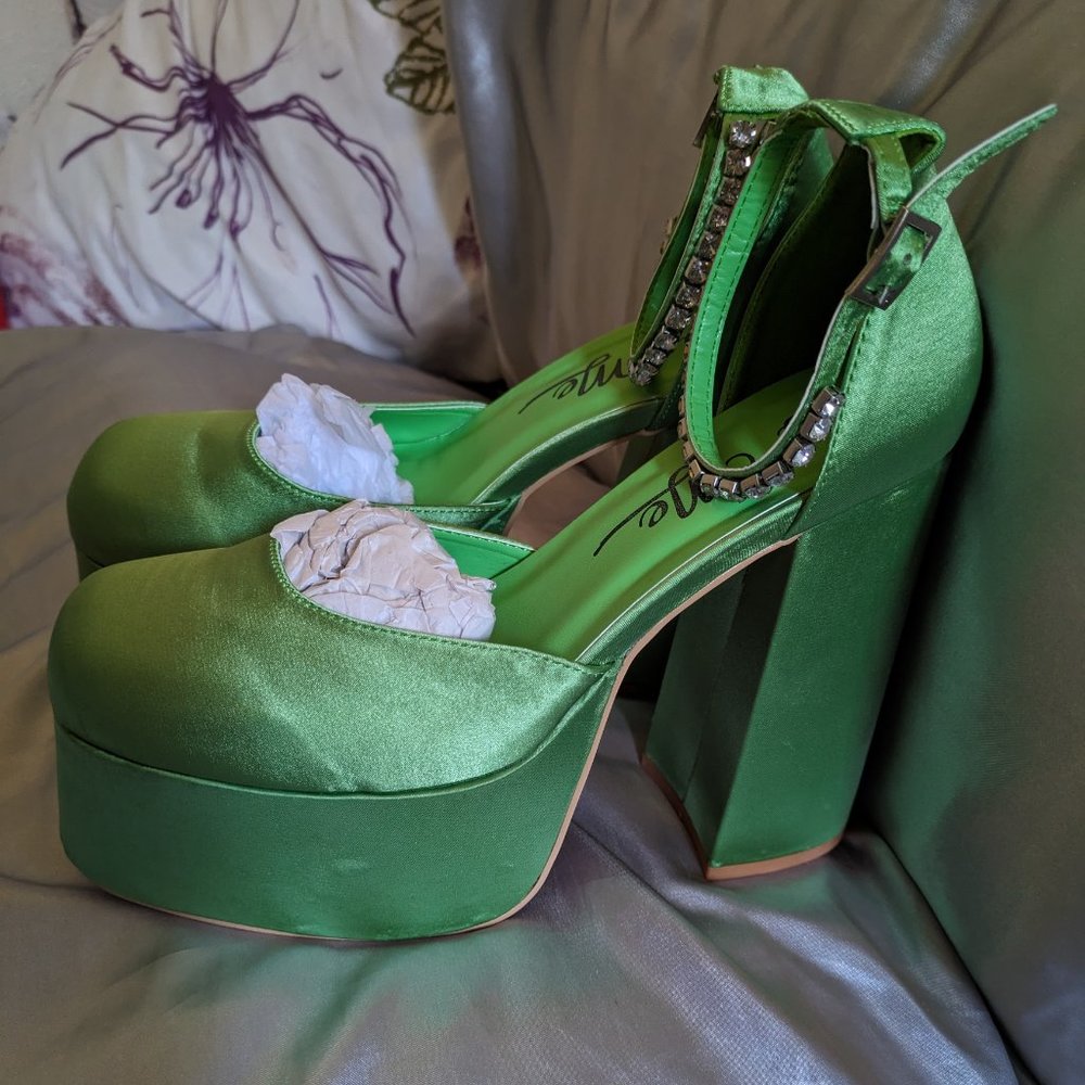 Green Satin Platforms